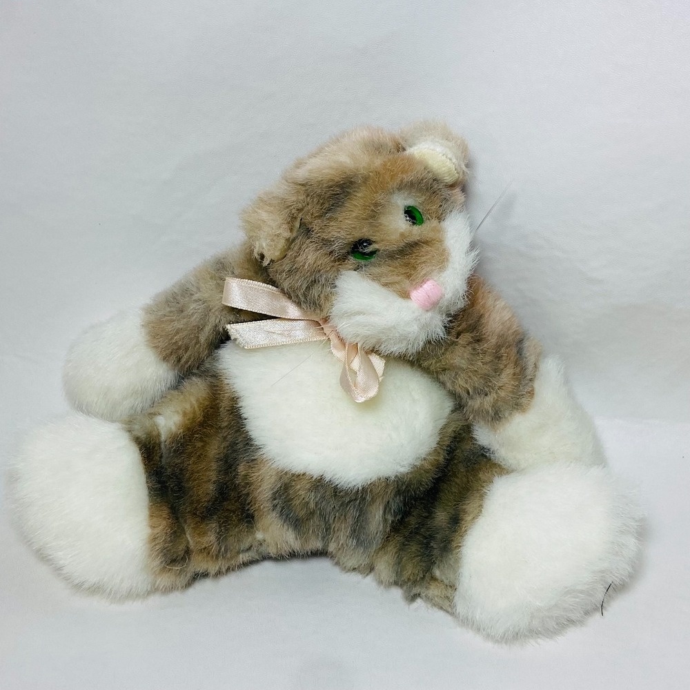 Boyds Collection Striped Cat Plush 1991-95‎ Floppy Kitten Green Eyes Pellets